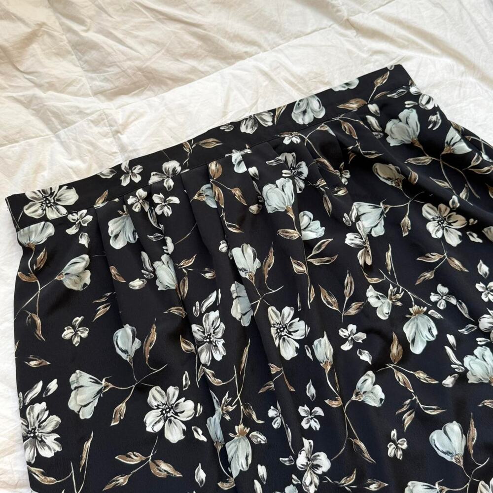 Vintage 90s black floral midi skirt size 26 elastic dark cottagecore romantic - Picture 2 of 8